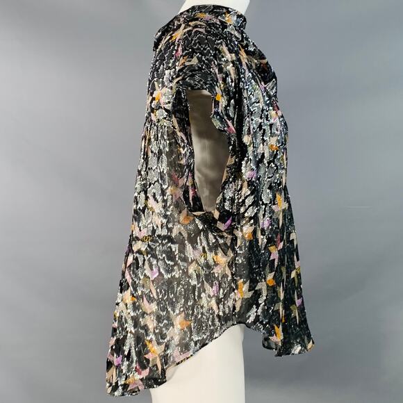 ISABEL MARANT Size M Black Metallic Silk Blend Geometric Cowl Neck Dress Top - Picture 3 of 7